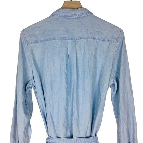 BANANA REPUBLIC Chambray Shirt Dress Light Wash Tie Waist Roll Tab Plus Size 14 - Picture 9 of 14